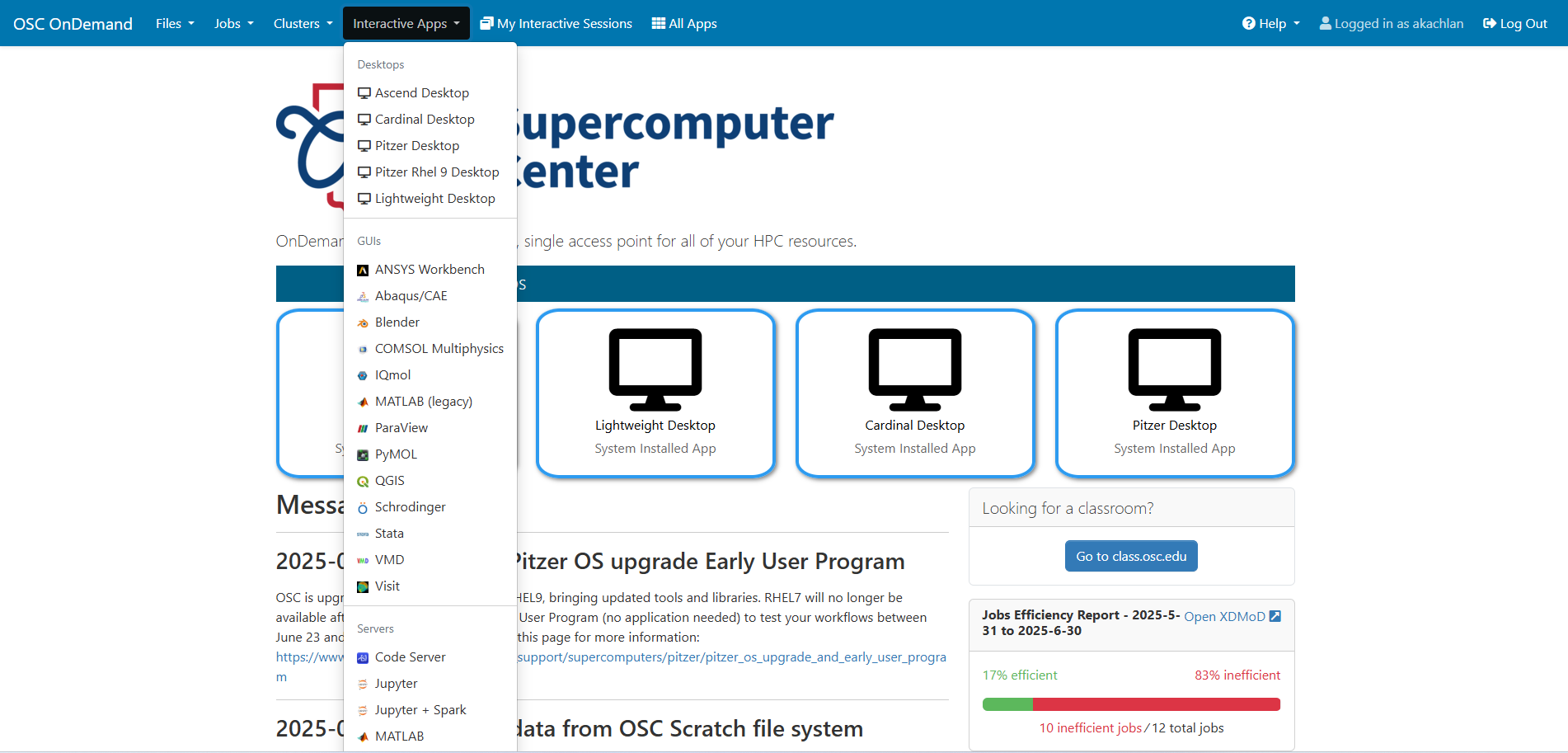 OSC OnDemand Dashboard